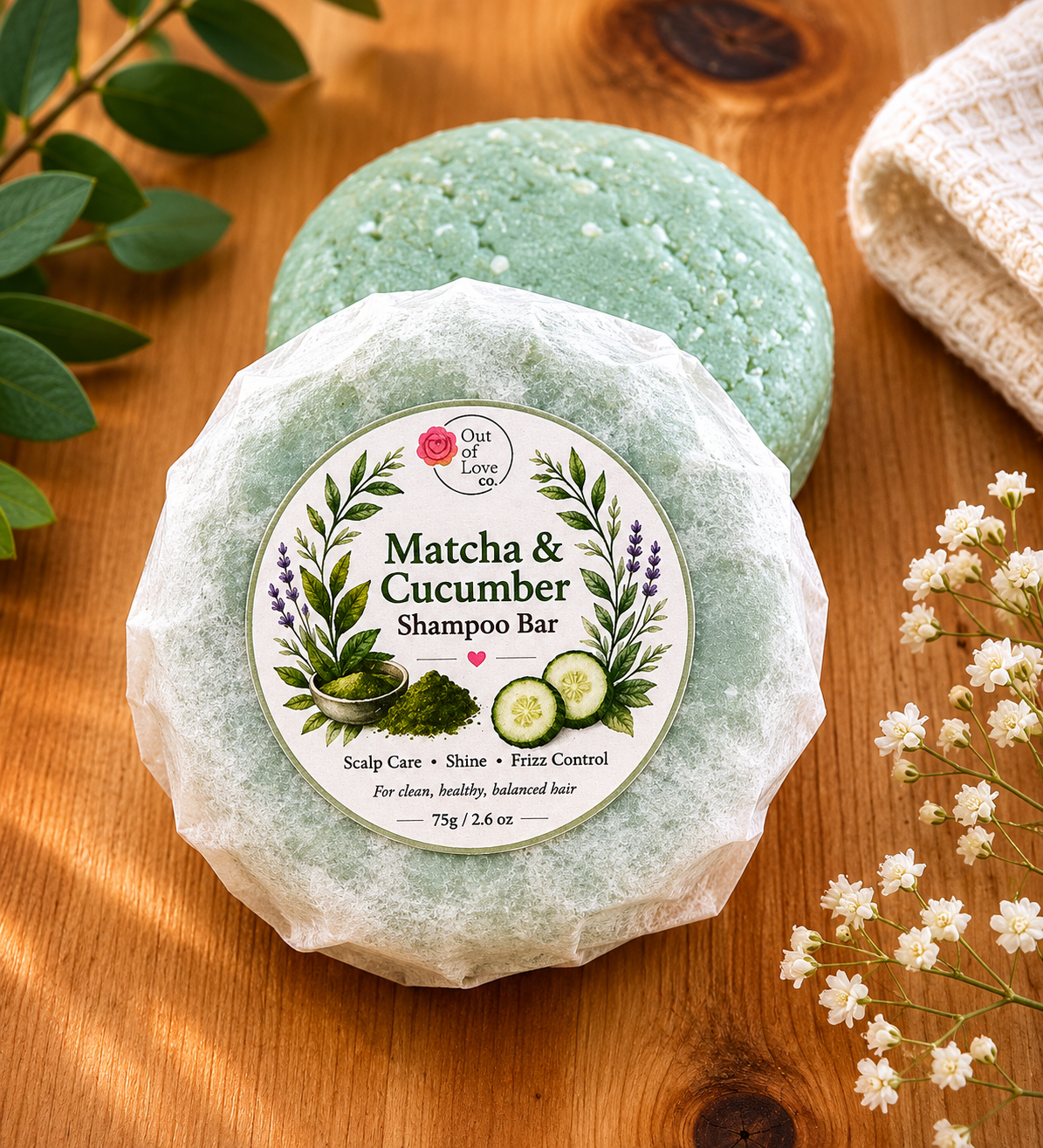 Matcha & Cucumber Shampoo Bar |Fresh Scalp & Soft Hair