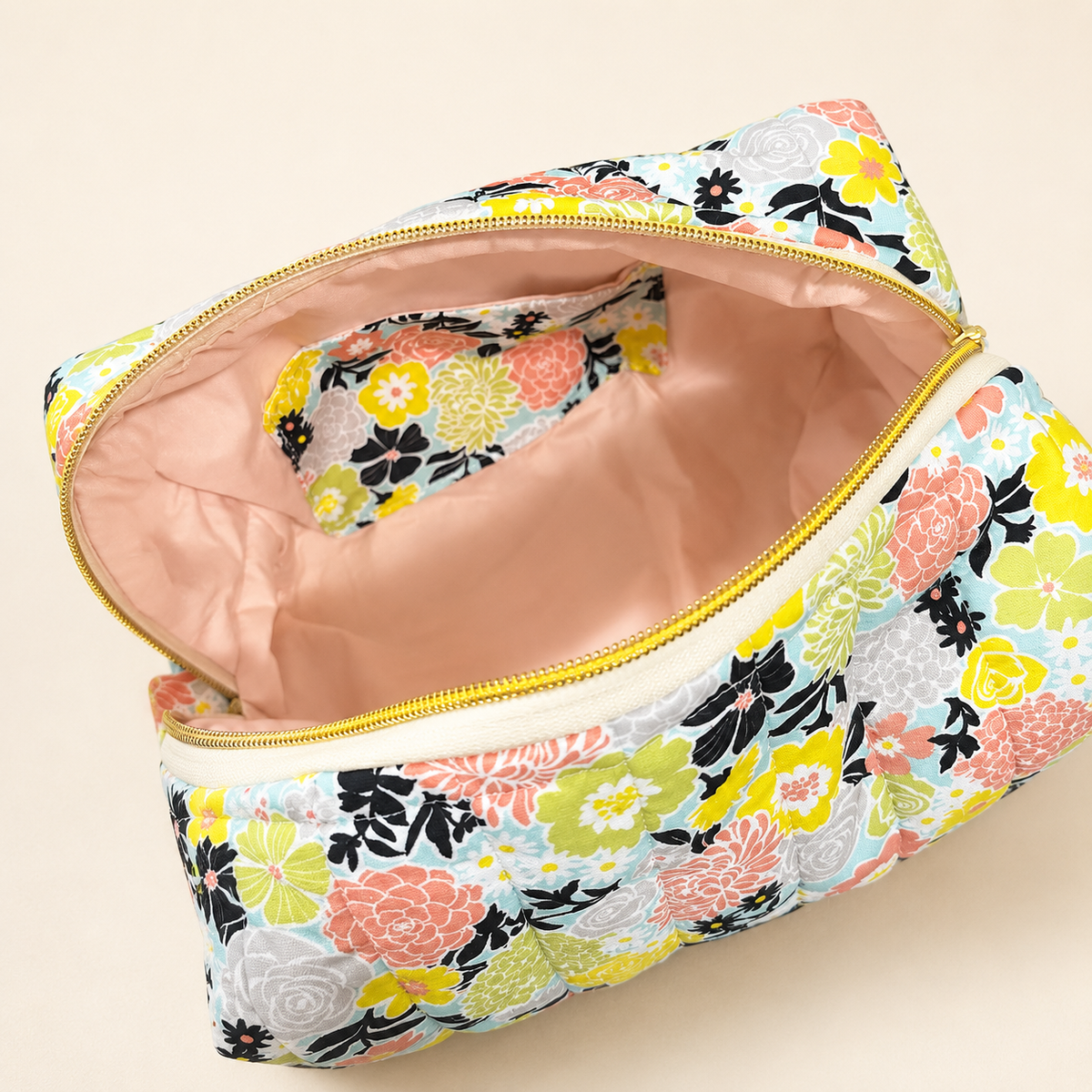 Flora Large Quilted Cosmetic Pouch