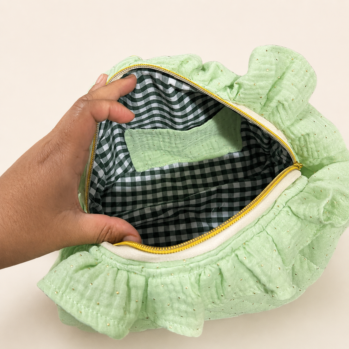 Claudia Large Ruffled Quilted Cosmetic Pouch