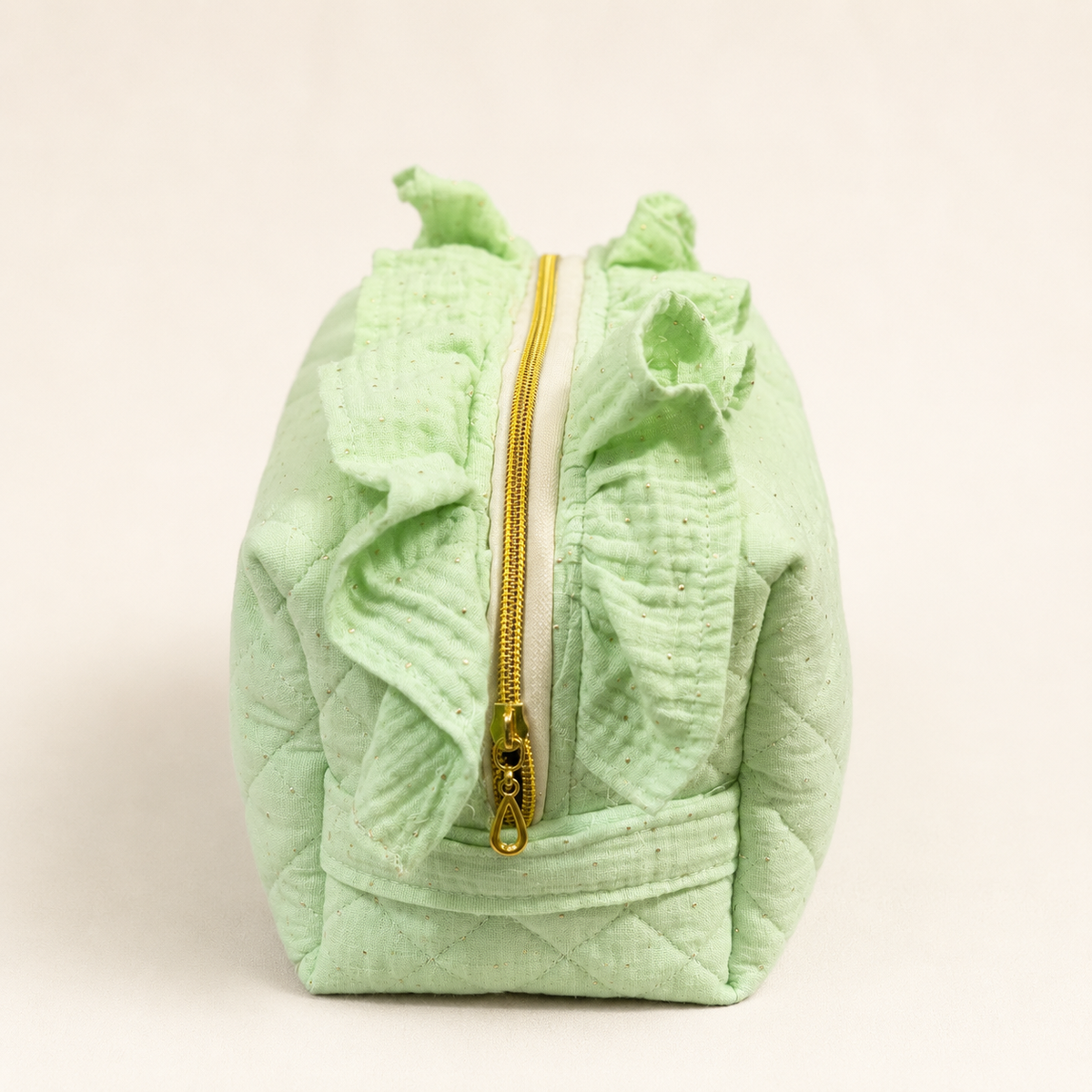 Claudia Large Ruffled Quilted Cosmetic Pouch