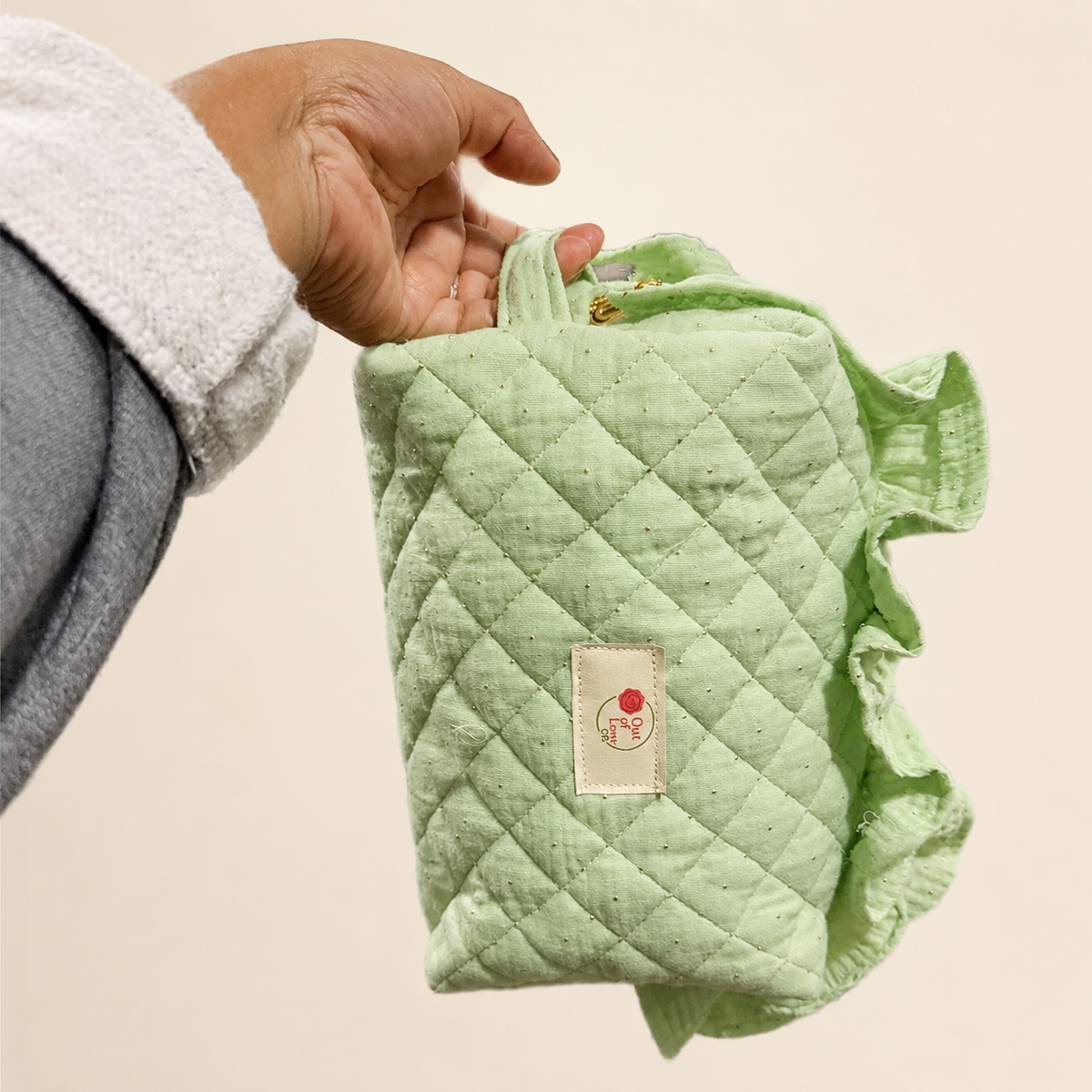 Claudia Large Ruffled Quilted Cosmetic Pouch