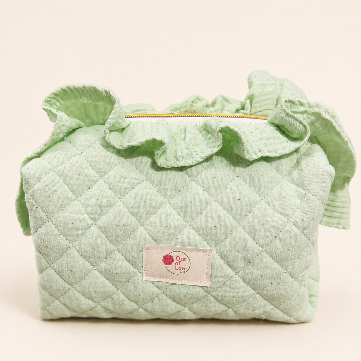 Claudia Large Ruffled Quilted Cosmetic Pouch